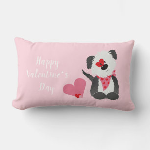 Happy Valentines Day Puppy Hearts Pink Lumbar Pillow