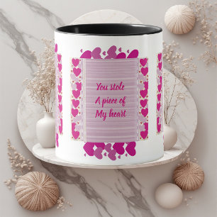 Happy Valentine's Day Purple Hearts 3 Custom Quote Mug