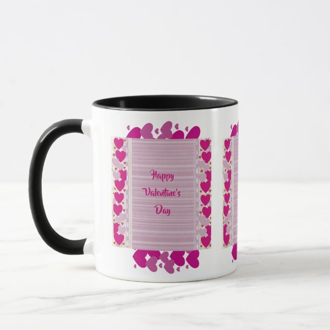 Happy Valentine's Day Purple Hearts 3 Custom Quote Mug (Left)