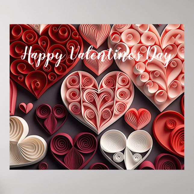 Happy Valentine's Day Red and Pink Hearts Poster (Front)