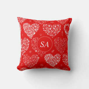 Happy Valentine's Day Red and White Hearts Throw Pillow