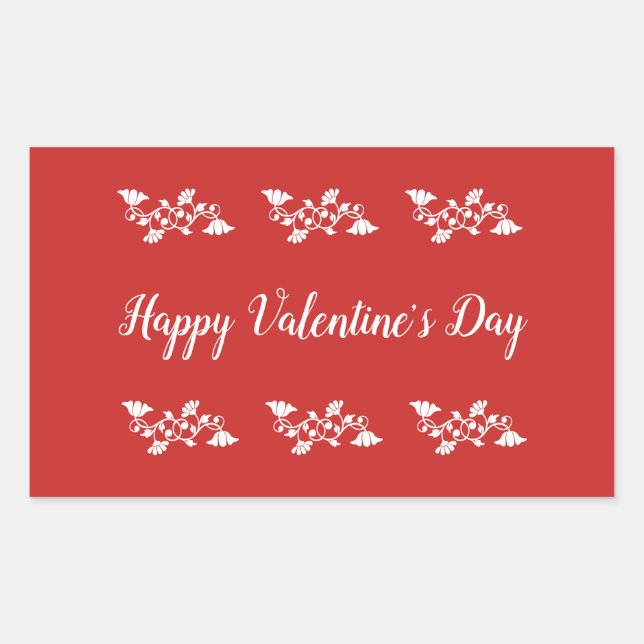 Happy Valentine's Day Red and White  Script Floral Sticker (Front)