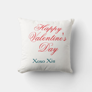 Happy Valentine's day red blue xoxo love name Throw Pillow
