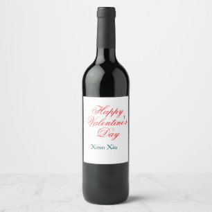 Happy Valentine's day red blue xoxo love name Wine Label