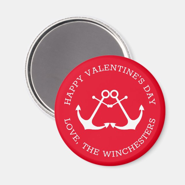 Happy Valentine's Day red custom nautical anchors Magnet (Front/Back)