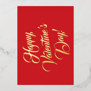 Happy Valentine's Day red elegant script Foil Holiday Card