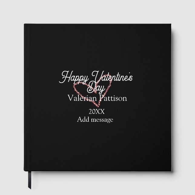 Happy Valentine's day red glitter heart black name Guest Book (Front)