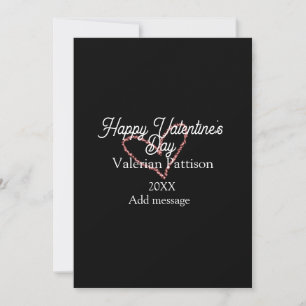 Happy Valentine's day red glitter heart black name Holiday Card