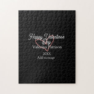 Happy Valentine's day red glitter heart black name Jigsaw Puzzle