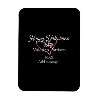 Happy Valentine's day red glitter heart black name Magnet