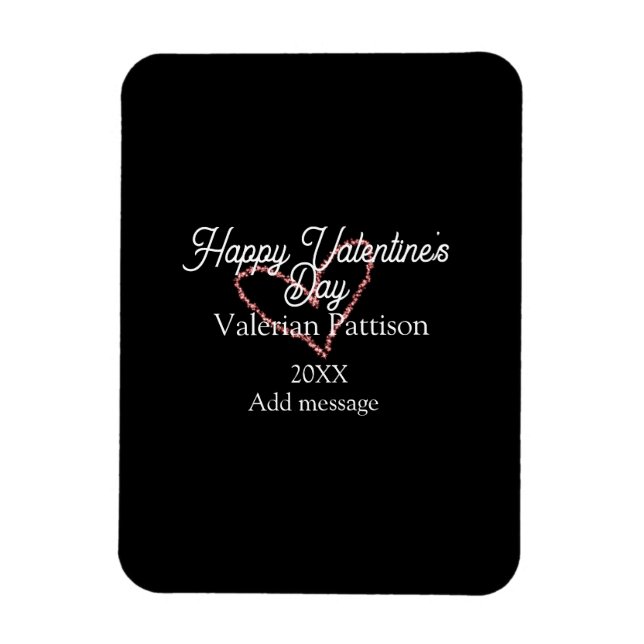 Happy Valentine's day red glitter heart black name Magnet (Vertical)
