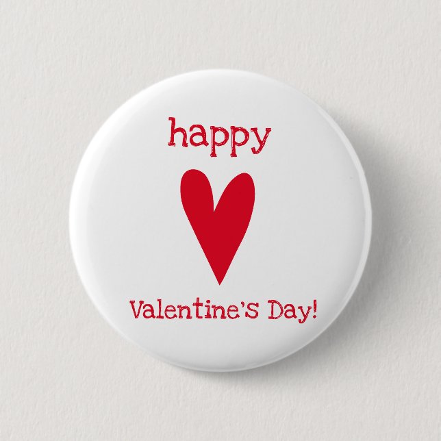 Happy Valentine's Day! Red Heart 2 Inch Round Button (Front)