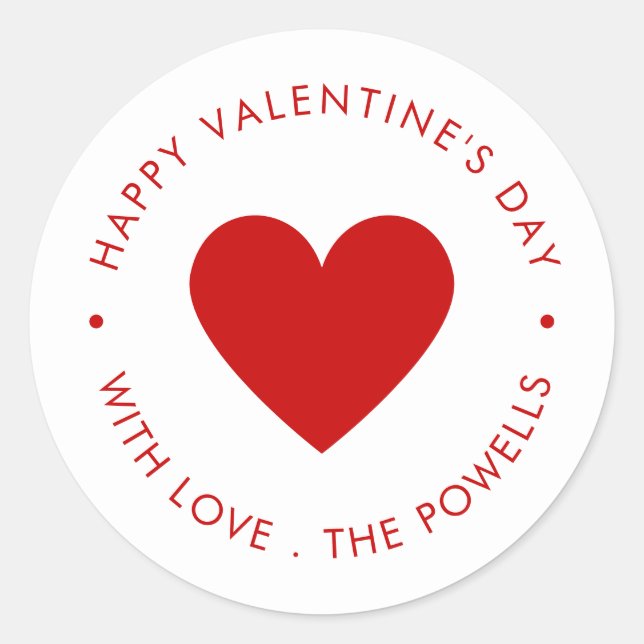 Happy Valentine's Day Red Heart  Classic Round Sticker (Front)