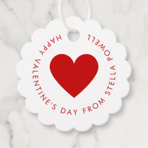 Happy Valentine's Day Red Heart Custom Scalloped Favour Tags