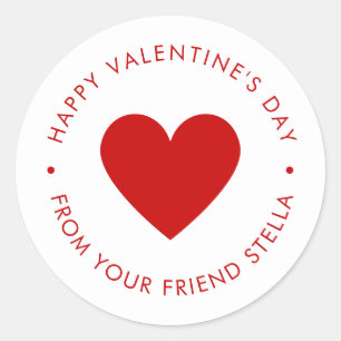 Happy Valentine's Day Red Heart Kid's Cute Custom Classic Round Sticker