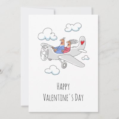 Happy Valentine's Day Red Heart Lovers Airplane
