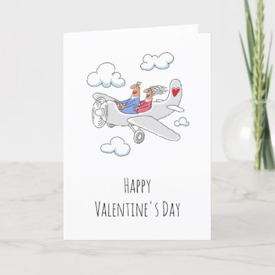 Happy Valentine's Day Red Heart Lovers Airplane