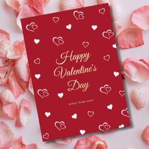 Happy Valentines Day Red Heart Modern Love Pattern Foil Holiday Card