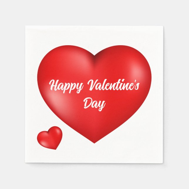 Happy Valentines Day red heart Napkin (Front)
