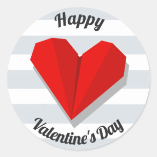 Happy Valentine's Day Red Heart Origami Sticker