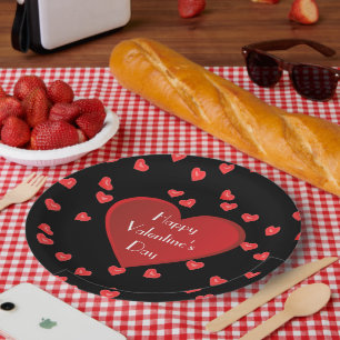 Happy Valentine's Day Red Heart Paper Plate