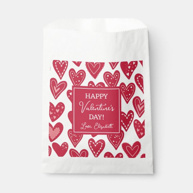 Happy Valentines Day Red Heart Pattern Favour Bag (Front)