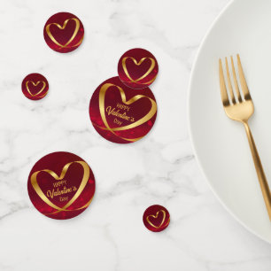 Happy Valentine's Day Red Heart Ribbon Gold Confetti