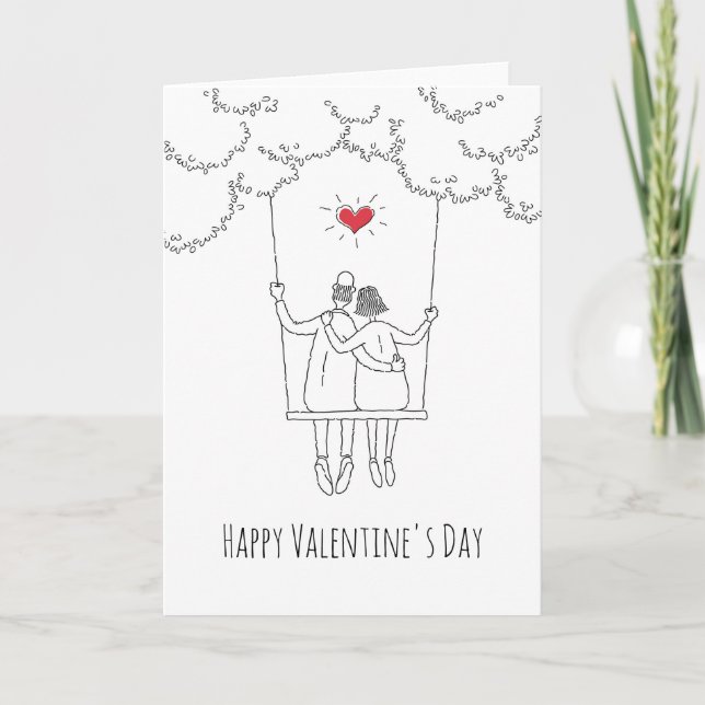 Happy Valentine's Day Red Heart Swing Lovers Card (Front)