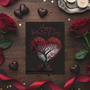 Happy Valentine's Day Red Heart Tree  Postcard