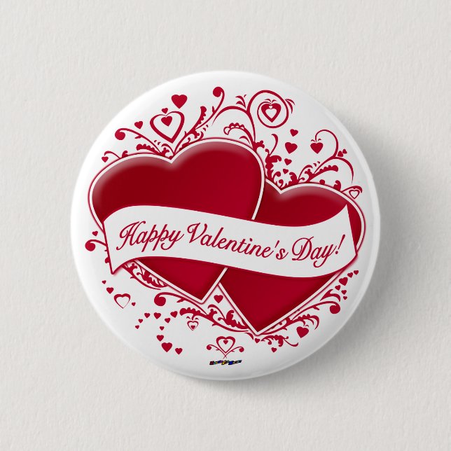 Happy Valentine's Day! Red Hearts 2 Inch Round Button (Front)