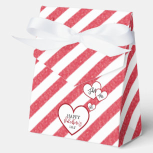 Happy Valentine's Day Red Hearts Chalk Stripes Favor Box
