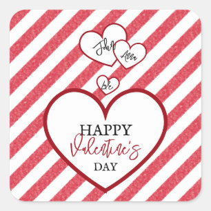 Happy Valentine's Day Red Hearts Chalk Stripes Square Sticker