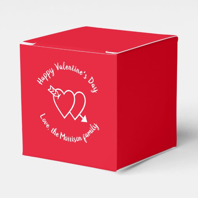 Happy Valentine's Day red hearts custom script Favor Box (Front Side)
