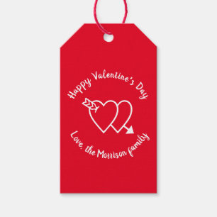 Happy Valentine's Day red hearts custom script Gift Tags