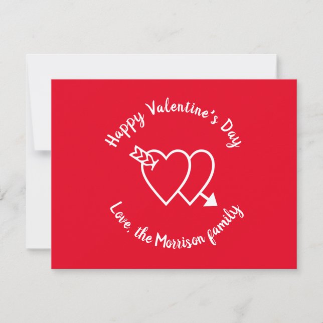 Happy Valentine's Day red hearts custom script Holiday Card (Front)