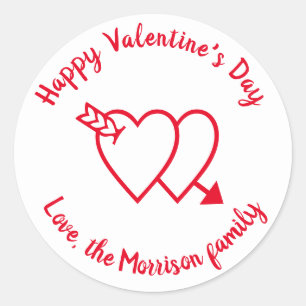 Happy Valentine's Day red hearts custom text Classic Round Sticker