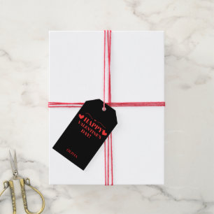Happy Valentine's Day red Hearts on black Gift Tags