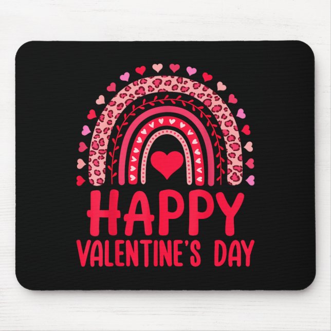 Happy Valentines Day Red Hearts Rainbow Leopard Wo Mouse Pad (Front)