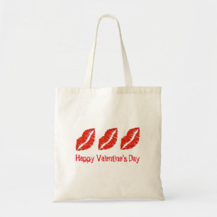 Happy Valentine's Day Red Lips Lipstick Kiss Love Tote Bag