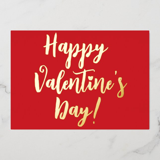 Happy Valentine's Day red modern script typography Foil Holiday Card (Front)