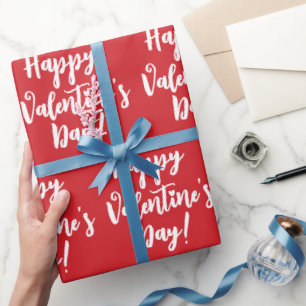 Happy Valentine's Day red modern script typography Wrapping Paper