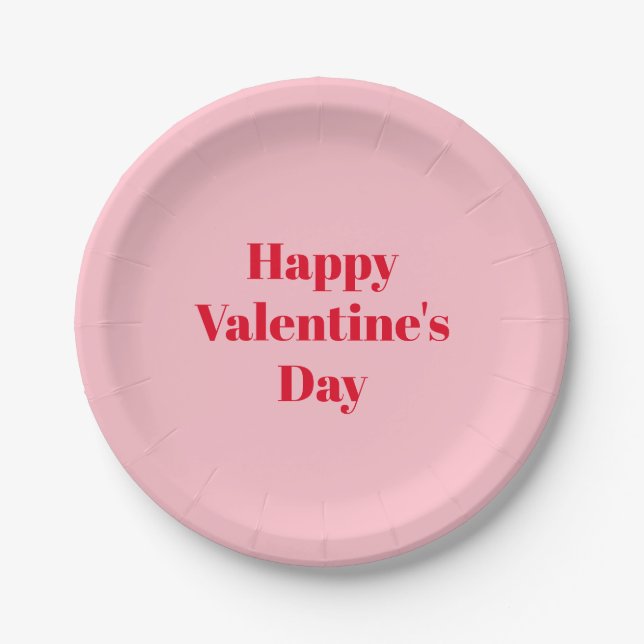 Happy Valentine's day, red pink cute Paper Plate (Front)