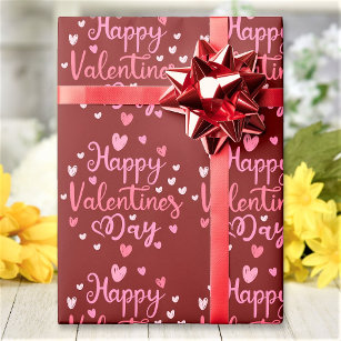 Happy Valentine's Day Red Pink Script Hearts Wrapping Paper