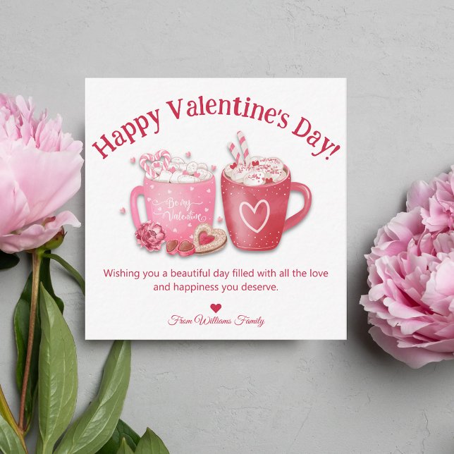 happy valentines day,red pink watercolor two mugs  card (Creator Uploaded)