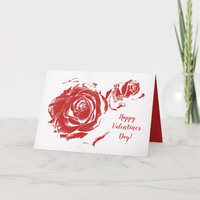 Happy Valentine's Day Red Rose Stamp Holiday Card (Front)