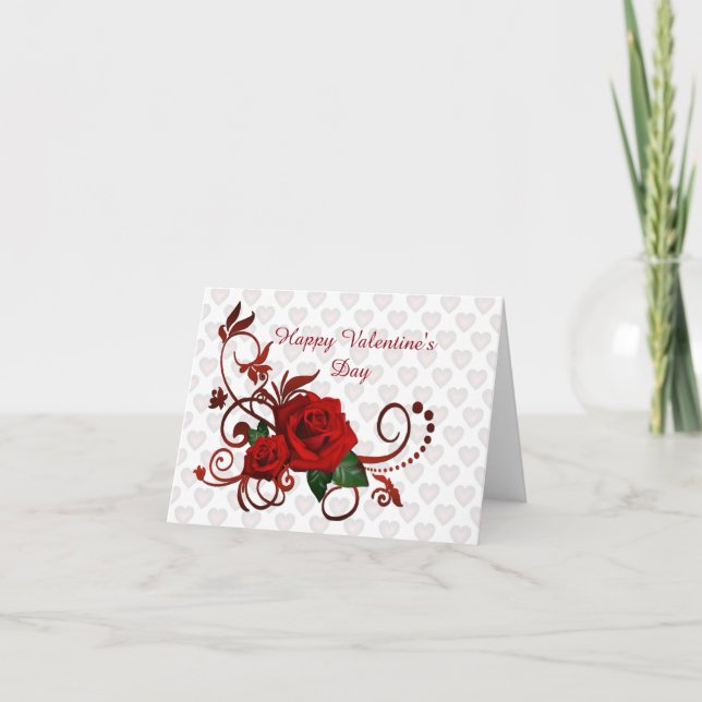 Happy Valentine's Day Red Roses Heart Pattern Card (Front)