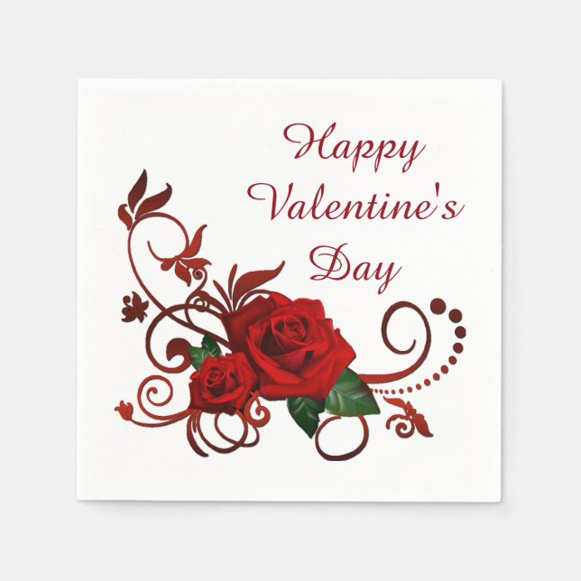 Happy Valentine's Day Red Roses Napkins (Front)