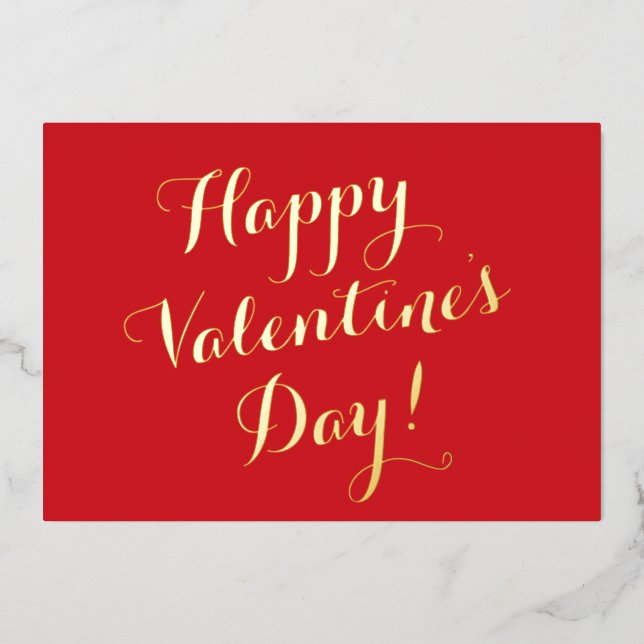 Happy Valentine's Day red script calligraphy Foil Holiday Card (Front)