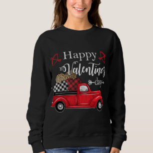 Happy Valentine's Day Red Truck Pickup Leopard Hea Sweatshirt