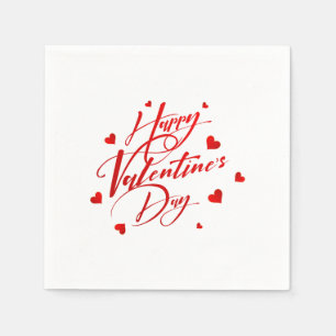 Happy Valentine's Day Red Typography and Hearts Napkin